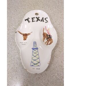Vintage‎ Texas Spoon Rest Ceramic White OS Excellent Western Longhorn Oil Well